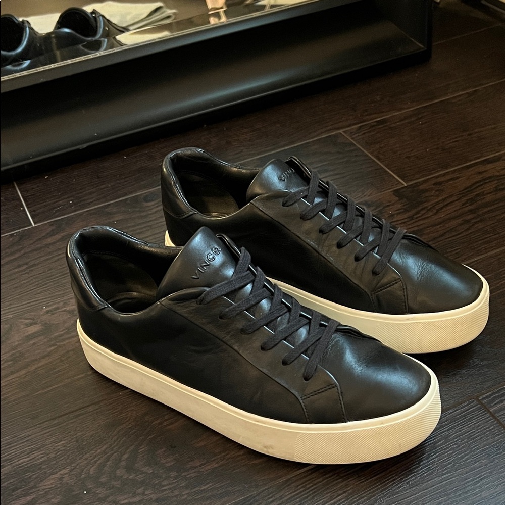 Vince Black Leather Benfield Sneakers with White Soles